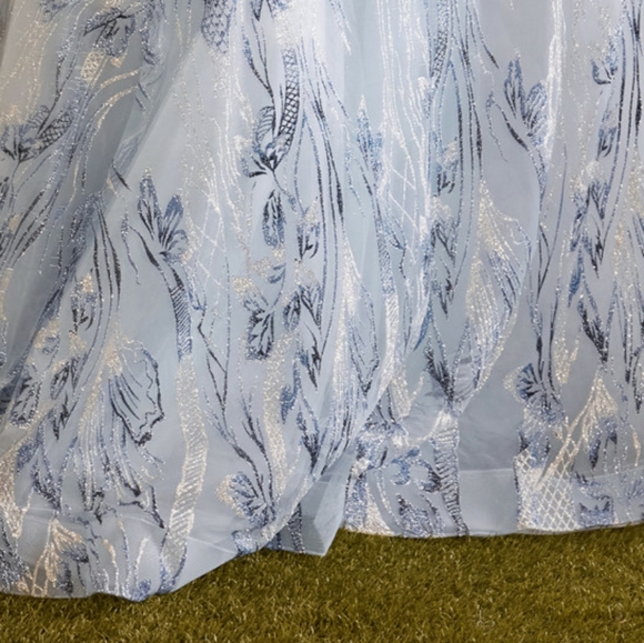 COPY - COPY - Blue glitter pattern off shoulder formal evening ball gown - Picture 4 of 8